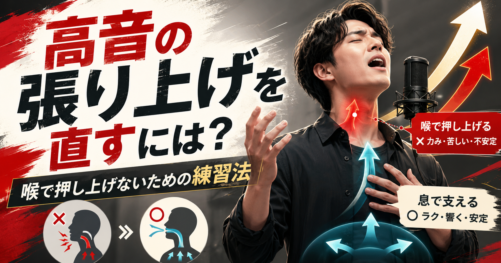 高音の張り上げを直すには？喉で押し上げないための練習法