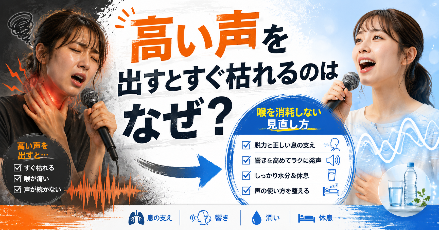高い声を出すとすぐ枯れるのはなぜ？喉を消耗しない見直し方