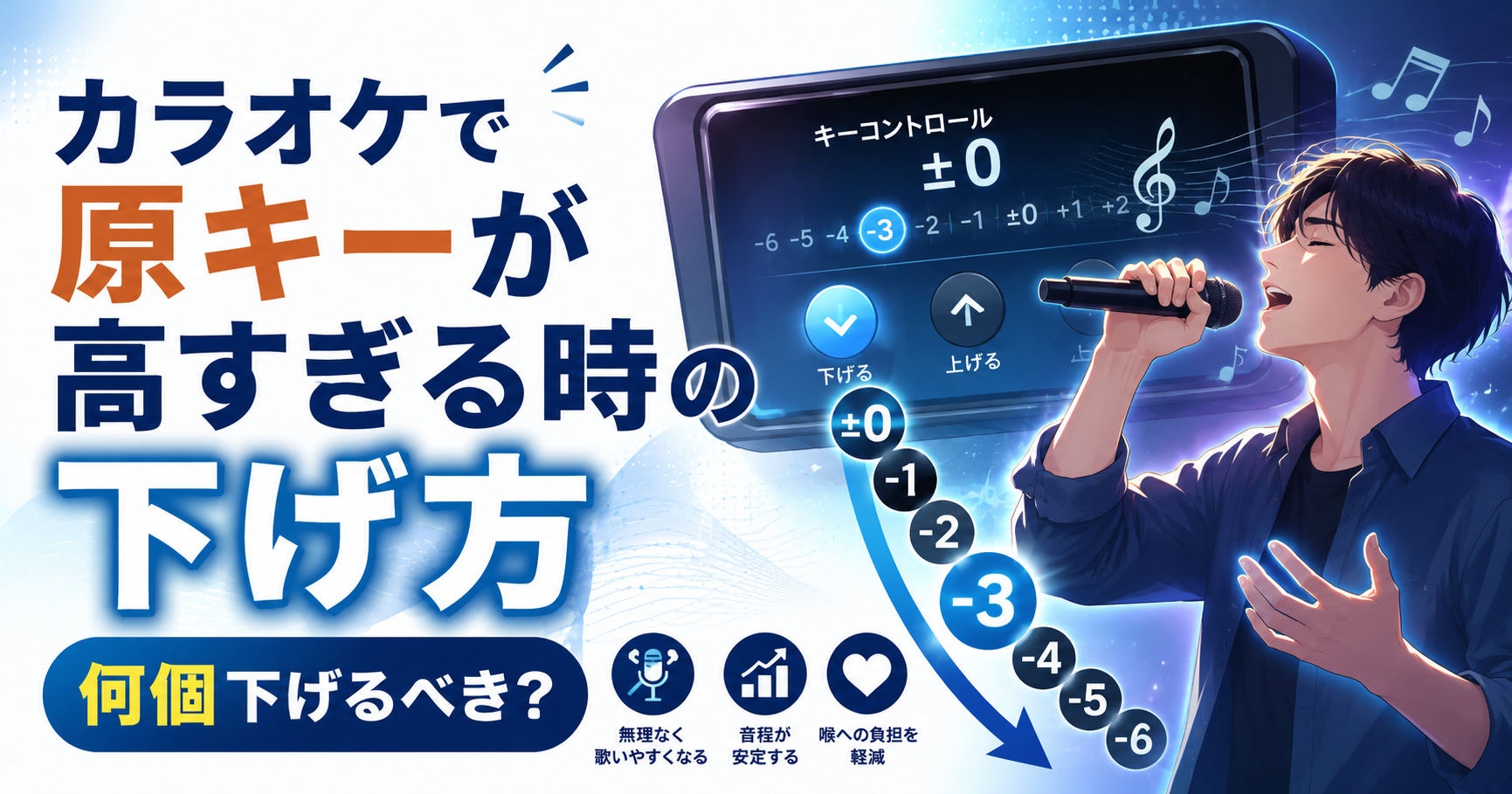 カラオケで原キーが高すぎる時の下げ方。何個下げるべき？