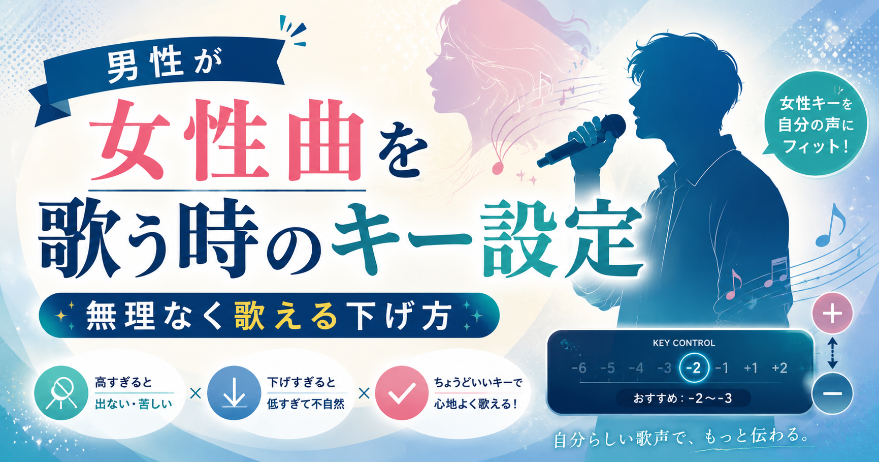 男性が女性曲を歌う時のキー設定。無理なく歌える下げ方