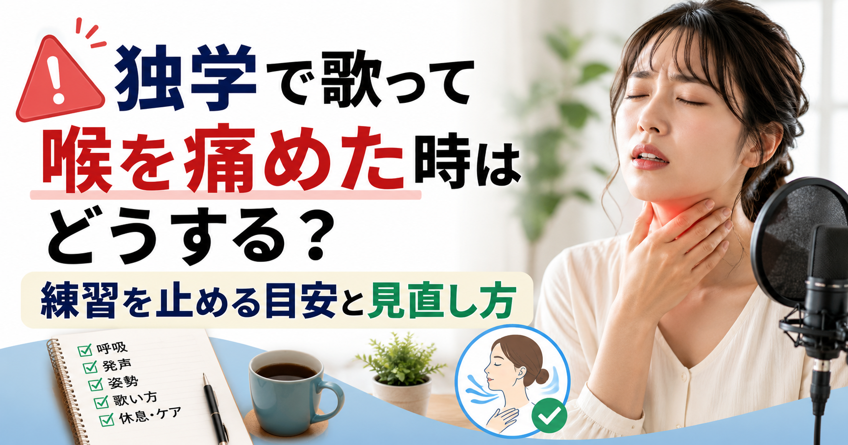 独学で歌って喉を痛めた時はどうする？練習を止める目安と見直し方