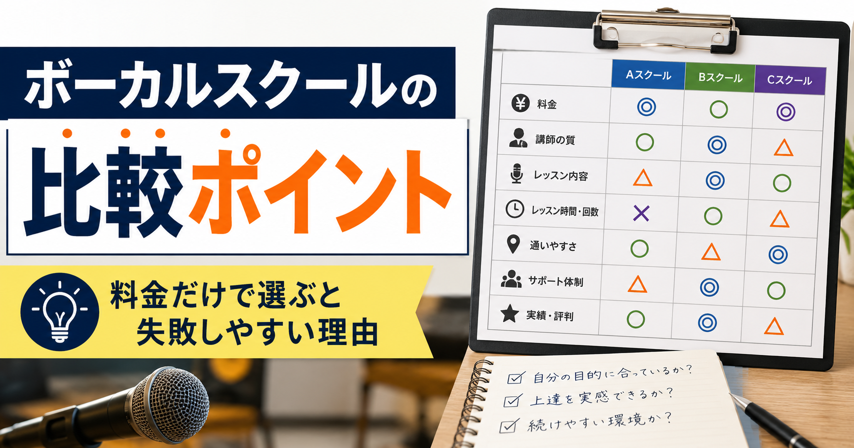 ボーカルスクールの比較ポイント｜料金だけで選ぶと失敗しやすい理由
