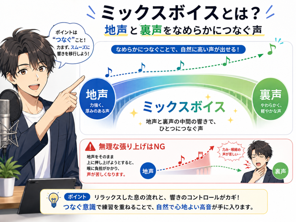 地声と裏声をなめらかにつなぐミックスボイスの仕組み