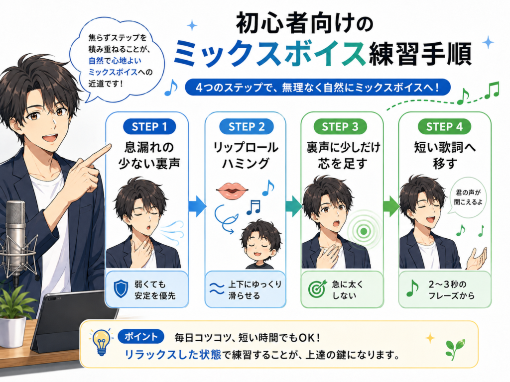 初心者向けミックスボイス練習の4ステップ