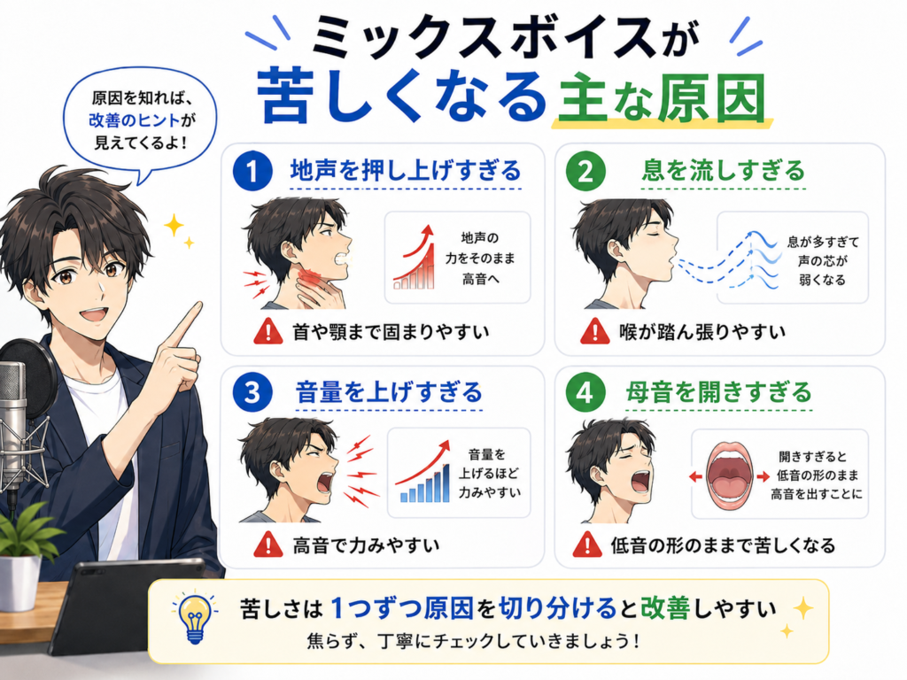 ミックスボイスが苦しくなる4つの原因