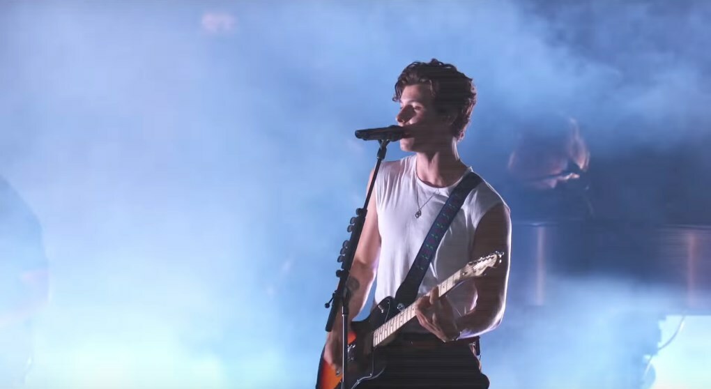 2018年のMTV VMAで「In My Blood」を歌うショーン・メンデス